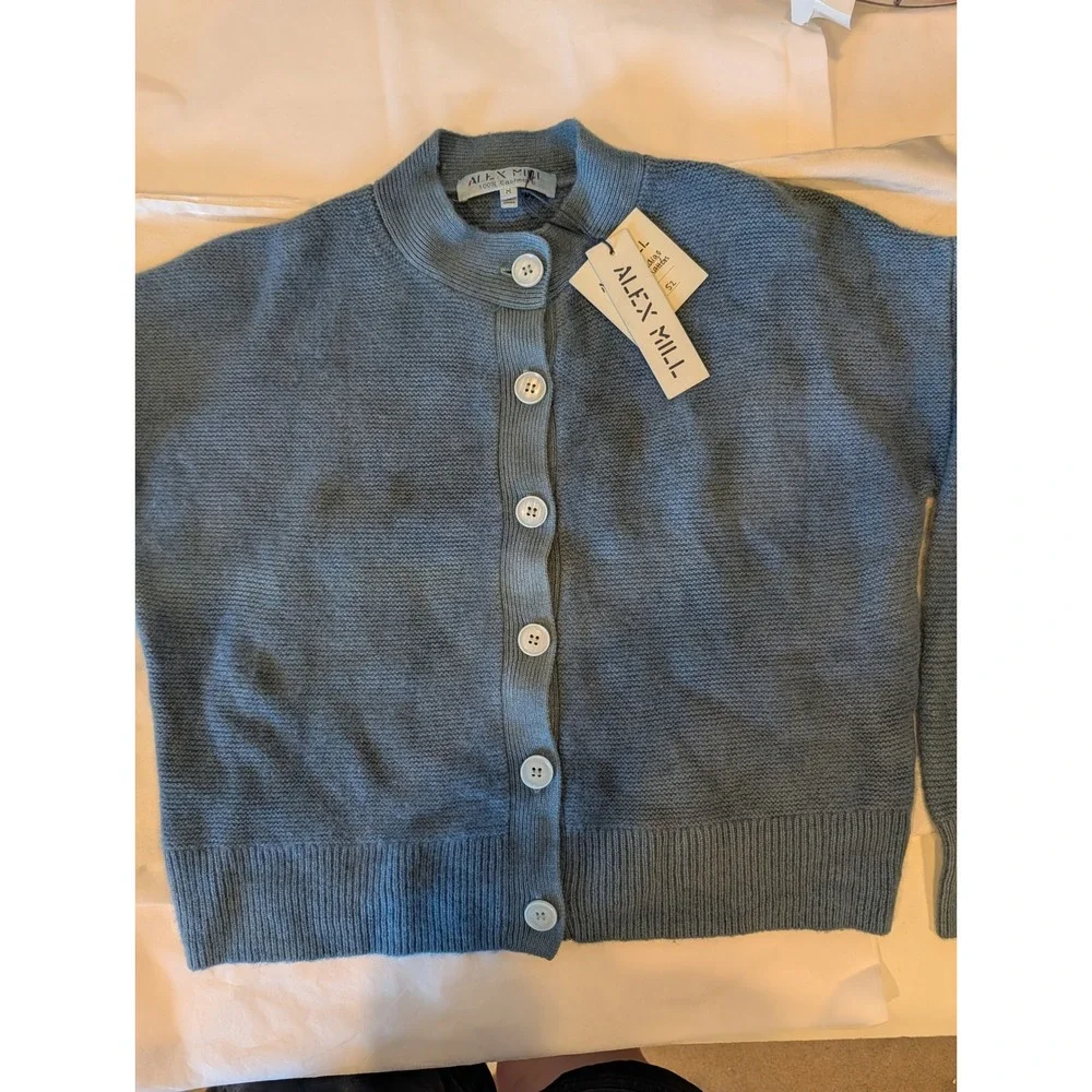 Alex Mill Nico Cardigan 100% Cashmere Light Indigo Hand Dyed Blue Sweater Medium - Picture 1 of 10